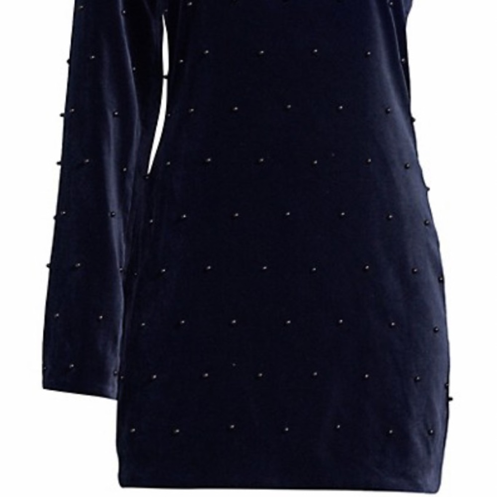 RtA NAVY VELVET AND PEARLS EDIE ONE SHOULDER MINI DRESS SIZE 4 - Picture 8 of 16